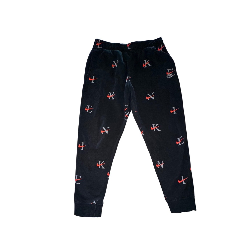 Nike Sportswear Club AOP Fleece Joggers Men large Black Red Gray Swoosh Pants - Picture 1 of 11